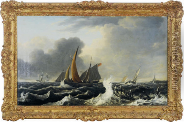 Ships In Rough Seas Oil Painting - Ludolf Bakhuyzen