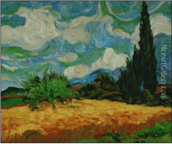 Wheat Field With Cypresses Oil Painting - Vincent Van Gogh