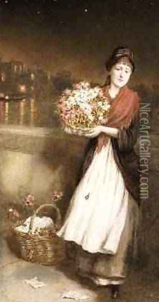 A London Flower Girl 1877 Oil Painting - Augustus Edward Mulready