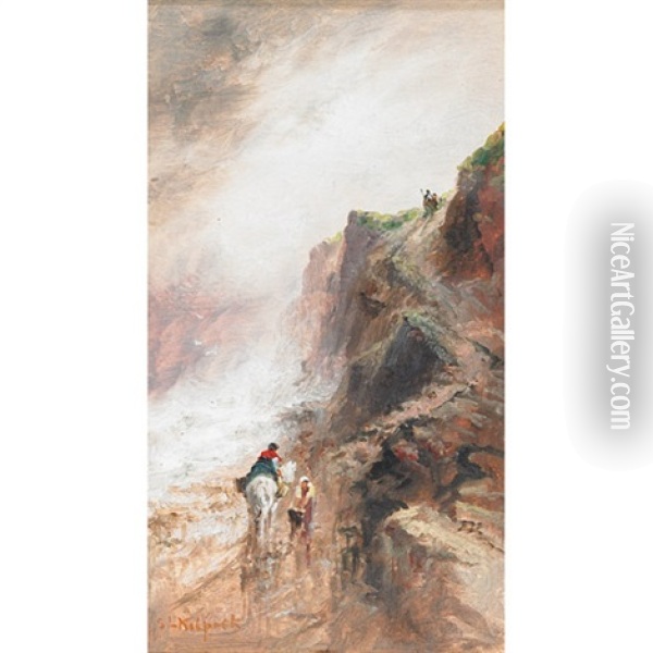 Between Tenby And Penally, Wales (+ Figures On A French Riverside; 2 Works) Oil Painting - Sarah Louise Kilpack