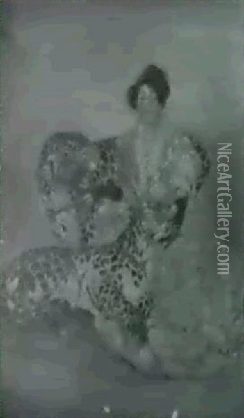 Lady With Leopards Oil Painting - Sarah S. Stilwell Weber
