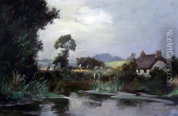 Sunny Cottage, Poltesea Valley, Cornwall Oil Painting - Alfred J. Warne Browne