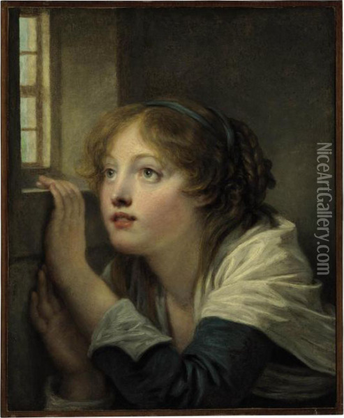 A Young Girl At A Window Oil Painting - Jean Baptiste Greuze
