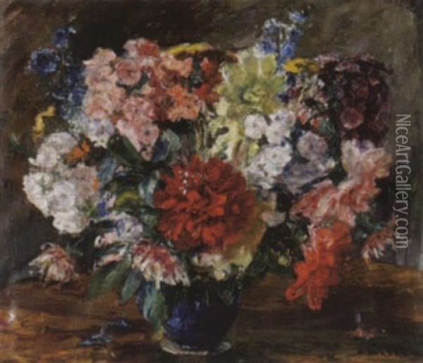Sommerblumen In Blauer Vase Oil Painting - Alfred Marxer