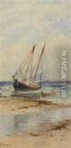 Beached Schooner Oil Painting - Alfred Thompson Bricher
