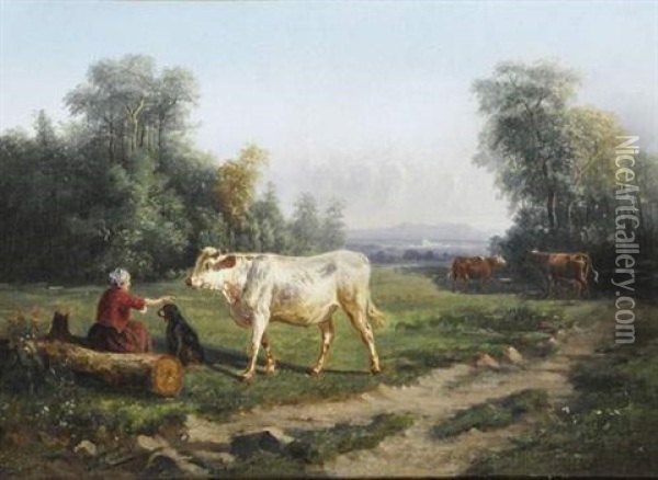 La Gardienne De Vaches Oil Painting - Paul Jean Pierre Gelibert