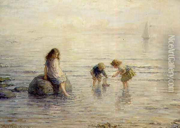 Sailing the Toy Boat, 1897 Oil Painting - Hugh Cameron
