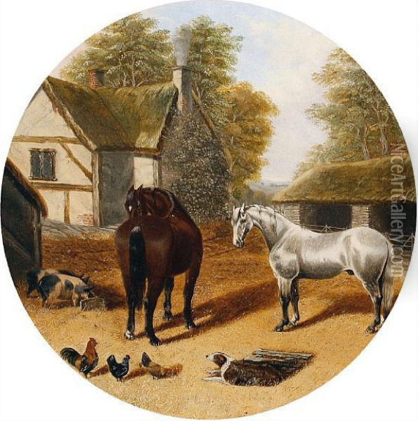 Horses In A Farmyard Oil Painting - John Frederick Herring Snr