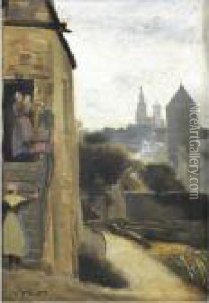 Maison Et Angle D'une Rue A Semur En Auxois Oil Painting - Jean-Baptiste-Camille Corot