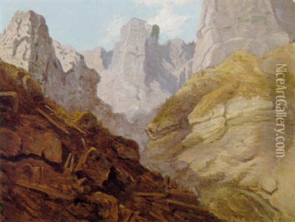 Bjerglandskab Oil Painting - Johann Hermann Carmiencke