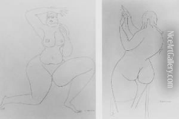 Two Nudes: A Pair Of Drawings Oil Painting - Gaston Lachaise