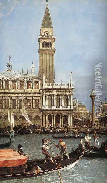 Return of the Bucentoro to the Molo on Ascension Day (detail) Oil Painting - (Giovanni Antonio Canal) Canaletto