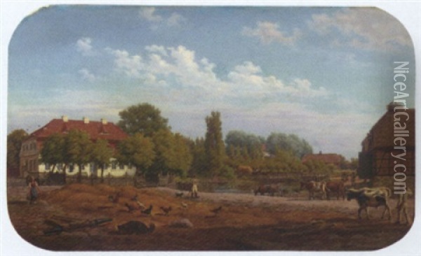 A View Of The Village Of Hohen Demzin, Mecklenburg Vorpommen, Germany Oil Painting - Bernhard Schmidt