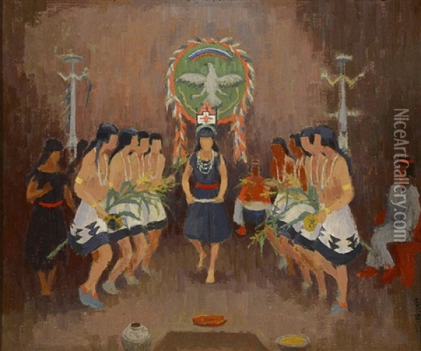 Zuni Ceremony Oil Painting - Frank Reed Whiteside