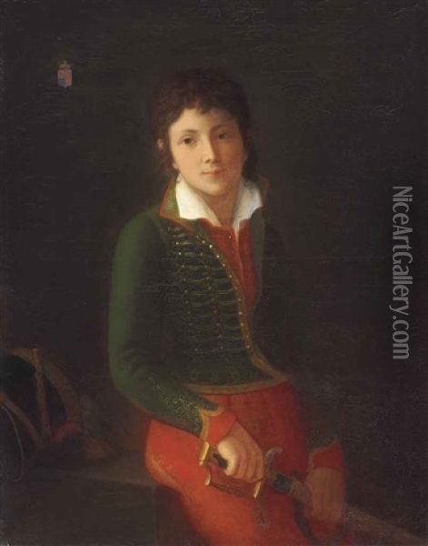 Portrait Of A Cadet, Three-quarter Length Oil Painting - Louis Francois Lejeune