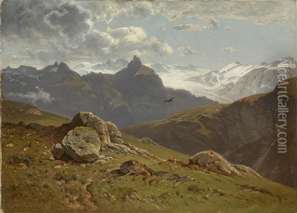 Alpine Landscape With Glacier Oil Painting - Dedo Carmiencke