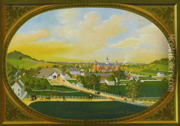 View Of The Alms Hospital And Surroundings In Berks Co. Penna, Taken From The East Side, September 13th, 1873 Oil Painting - Charles C. Hoffmann