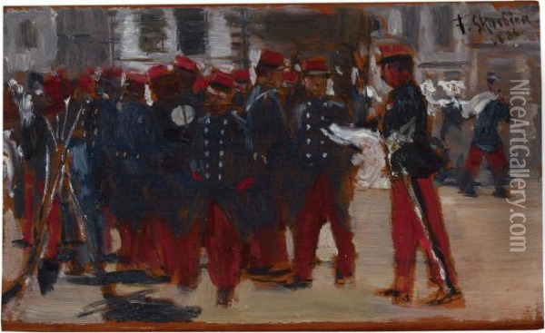 Soldaten Auf Einem Platz Oil Painting - Franz Skarbina