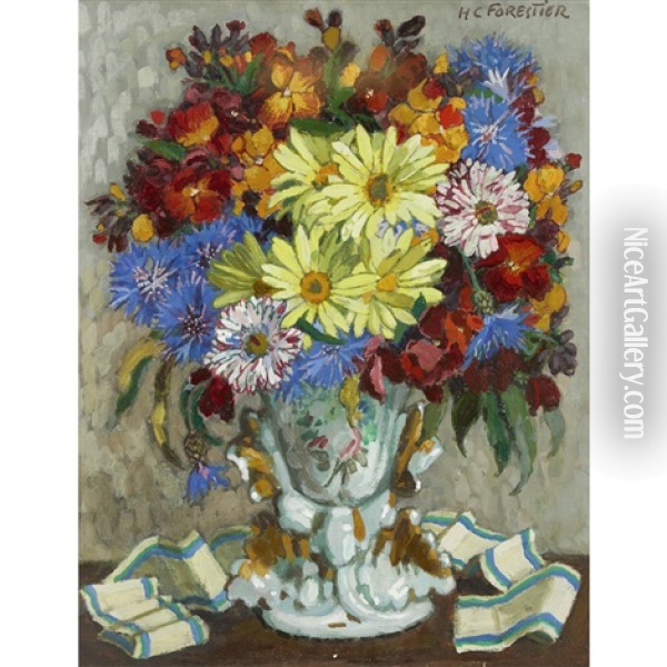 Blumenbouquet In Porzellanvase Oil Painting - Henri Joseph De Forestier