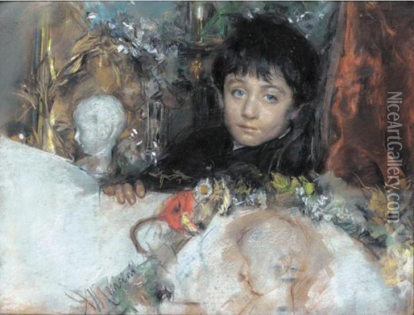 Portrait Of A Young Boy Oil Painting - Antonio Mancini