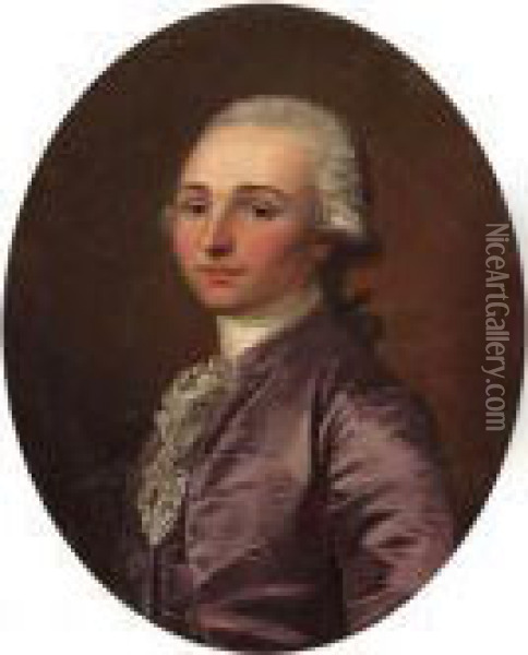 Portrait Of A Gentleman, Half-length, In A Lilac-colouredcoat Oil Painting - Jean-Laurent Mosnier