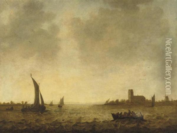 A View Of Dordrecht With Shipping On The Merwede Oil Painting - Jan van Goyen