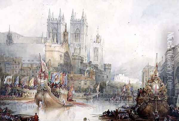 Lord Mayors Barge at Westminster, 1830 Oil Painting - David Roberts