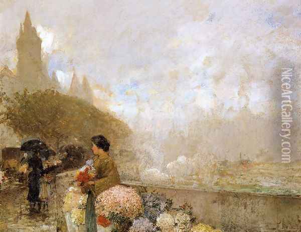 Flower Girl by the Seine, Paris Oil Painting - Frederick Childe Hassam