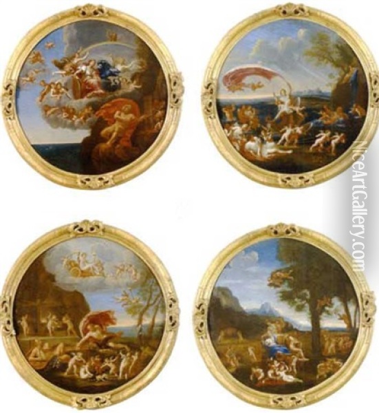 L'air Ou Junon Et Eole (+ 3 Others; 4 Works) Oil Painting - Francesco Albani