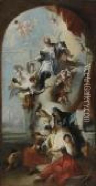 The Glorification Of Saint John Nepomuk: A Oil Painting - Franz Anton Maulbertsch