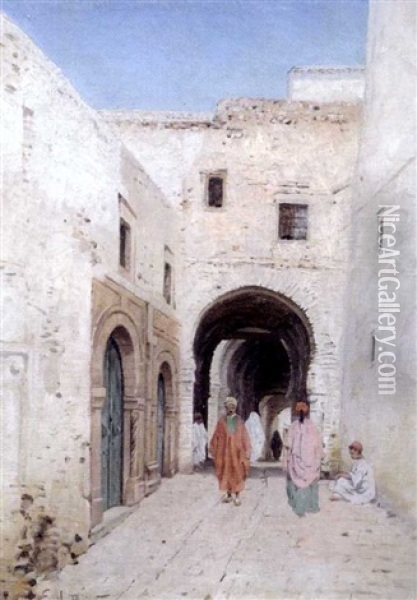 Rue Animee A Tunis Oil Painting - Emile Boivin