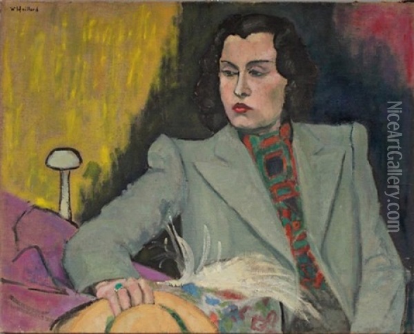 Elegant Gekleidete Dame, An Einem Tisch Sitzend Oil Painting - Willi Maillard