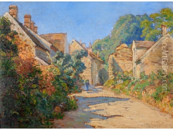 Village Street Scene, Summer Oil Painting - Charles Jean Coussebiere