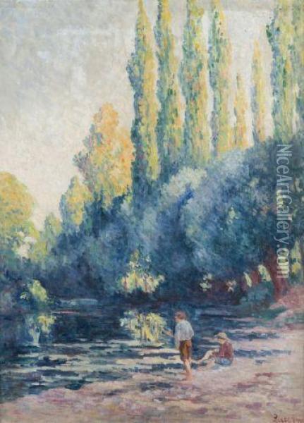 Yonne, Peupliers Au Bord De La Cure Oil Painting - Maximilien Luce