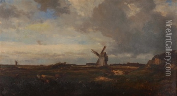 Weite Landschaft Mit Windmuhle Oil Painting - Jules Dupre
