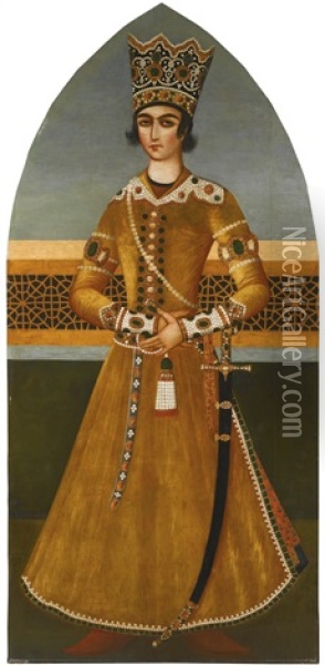 A Large Portrait Of Crown Prince Abbas Mirza Oil Painting - Mihr 'Ali