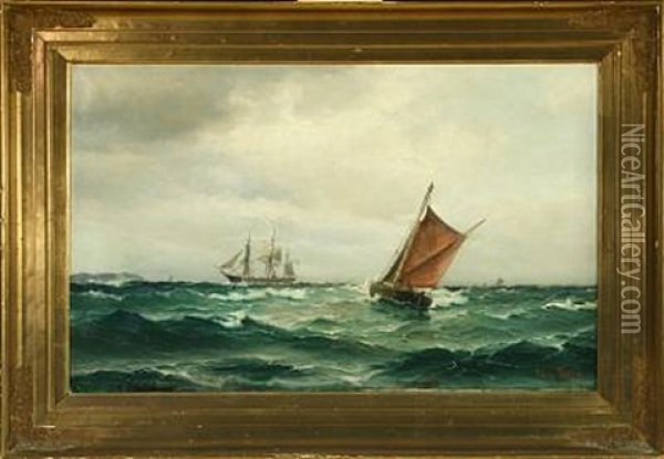 Maritime Scenery With Steamer Oil Painting - Vilhelm Victor Bille