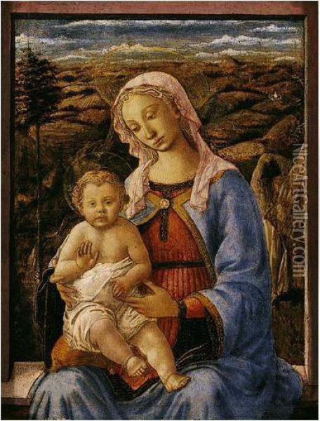 The Madonna And Child Seated On A Window-ledge, A Landscape Beyond Oil Painting - Francesco Stefano Di Pesellino