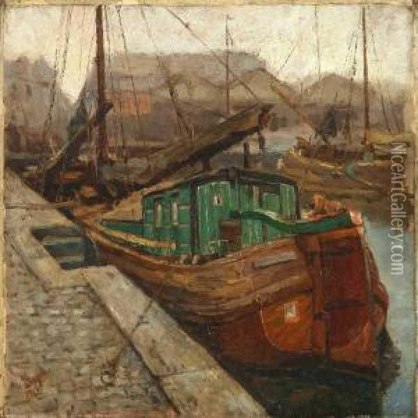Harbour Scene From Leyden Oil Painting - Adrien Segers