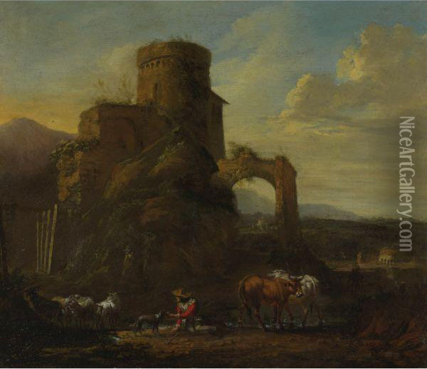 Pastoral Landscape With Ruins Oil Painting - Andries Dirksz. Both