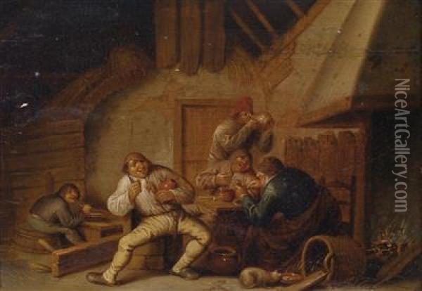 A Tavern Interior With Carousingpeasants Oil Painting - Adriaen Jansz. Van Ostade