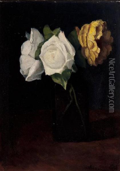 Three Roses In A Vase Oil Painting - Jacob Simon Hendrik Kever