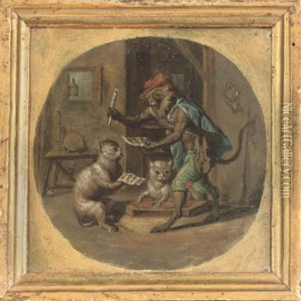 Monkey Music; And Monkey Business Oil Painting - David The Younger Teniers
