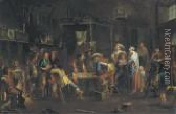 Interno Di Osteria Con Giocatori Oil Painting - Cornelis de Wael