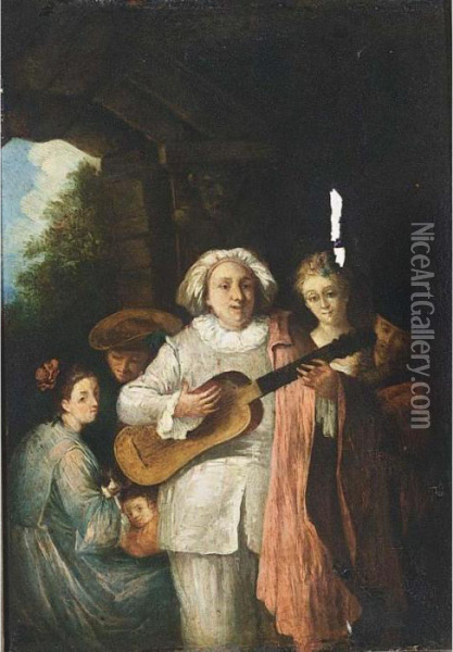 Gilles And His Family Making Music Oil Painting - Watteau, Jean Antoine