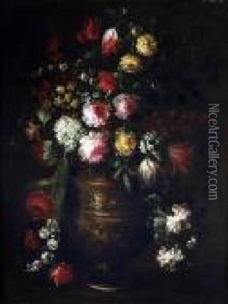Still Life Of Flowers In An Urn Oil Painting - Jean-Baptiste Monnoyer