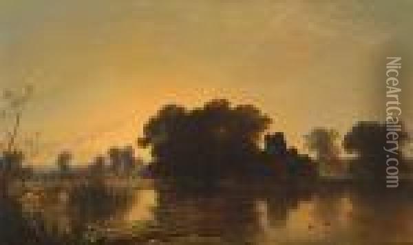 Evening By Medmenham Abbey Oil Painting - George Augustus Williams