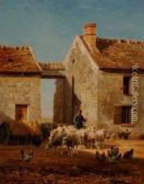 Le Retour Du Berger Et Ses Mouton Oil Painting - Jean-Ferdinand Chaigneau