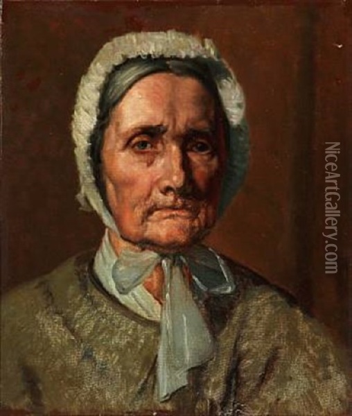 An Elderly Woman With A Bonnet Oil Painting - Viggo Johansen