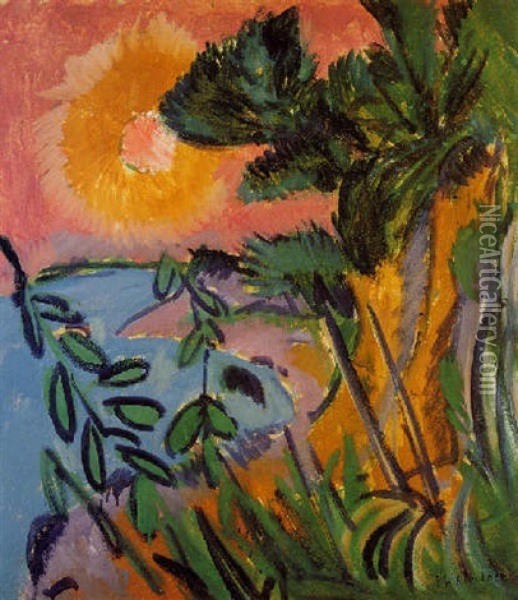 Rosa Sonne Uber Meeresbucht, Fehmarn Oil Painting - Ernst Ludwig Kirchner